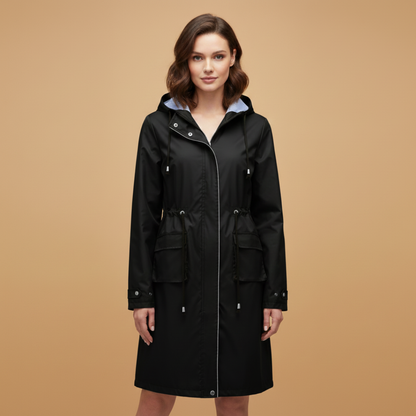 Ladies Water Resistant Parka with Hood and Adjustable Waist