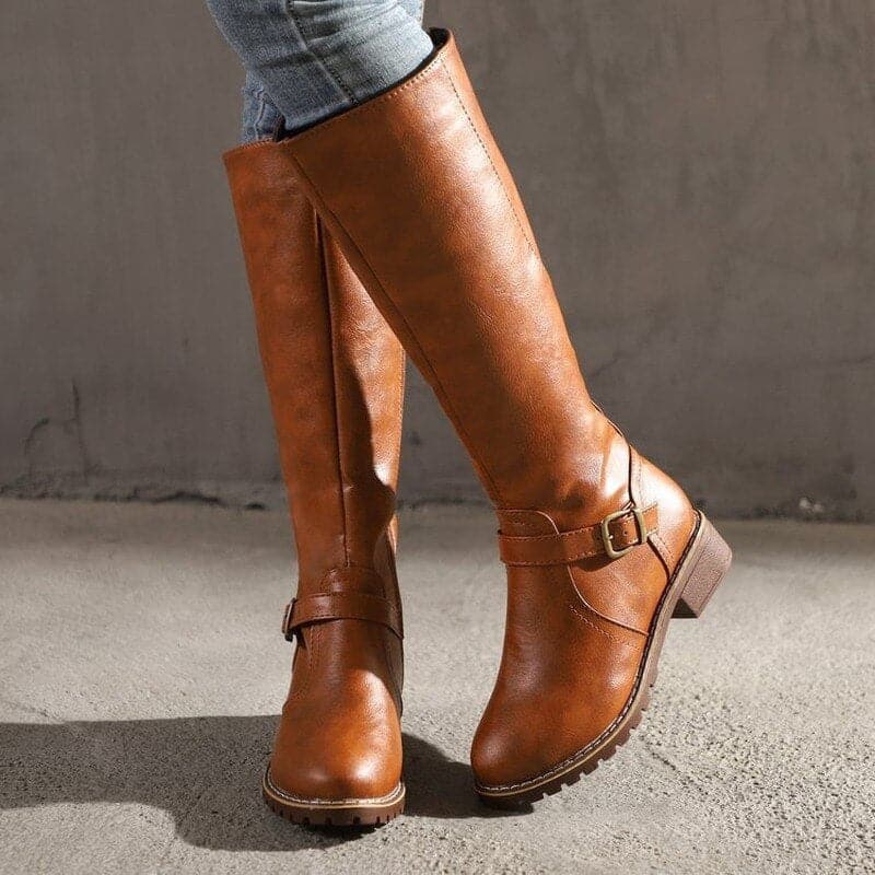 Ladies Tall Zip Boots with Low Heel - ModishWorld