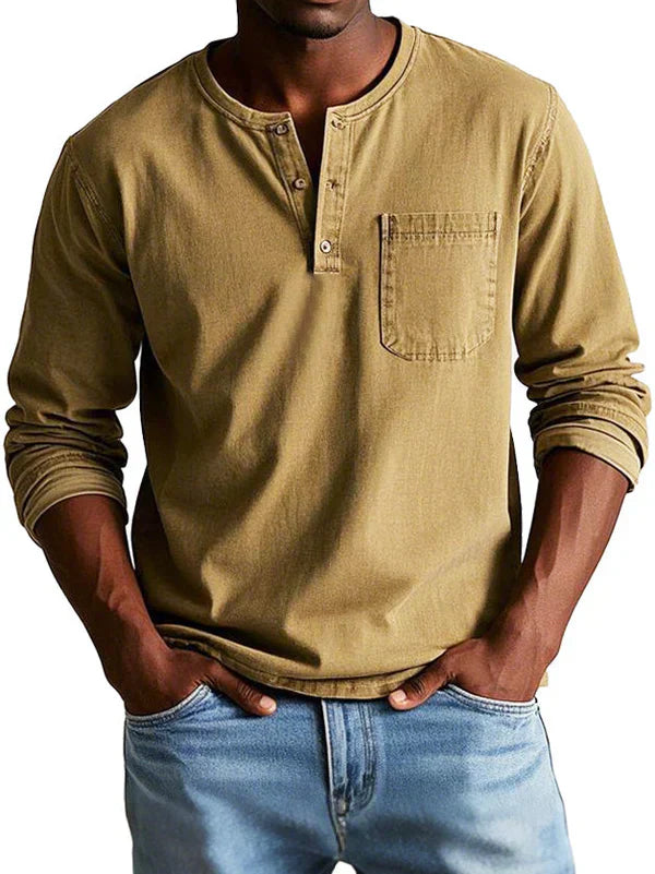 Classic Casual Long Sleeve Henley Shirt