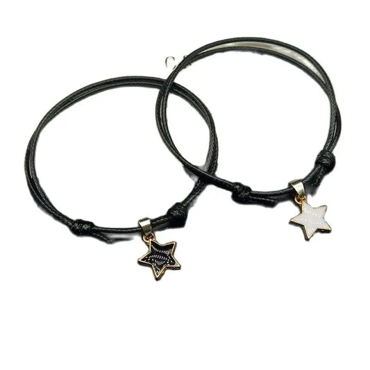 Customizable Star Charm Bracelets on Black Cord: Perfect for Couples & Friends
 - ModishWorld