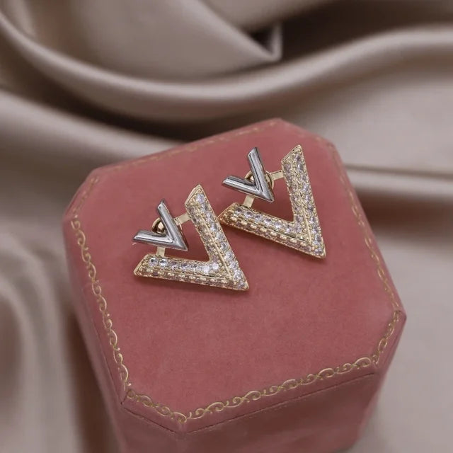 Gold and Silver Cast Stone V-Shaped Earrings
 - ModishWorld