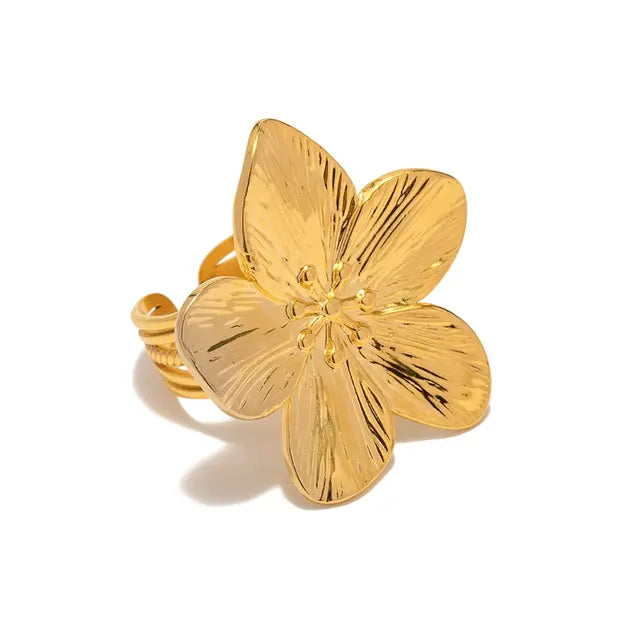 Luxury Gold Floral Ring: Adjustable, Textured Petals, Elegant Flower Jewelry
 - ModishWorld