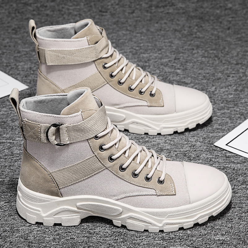 Men's Leather Ankle Boots with Buckle Strap