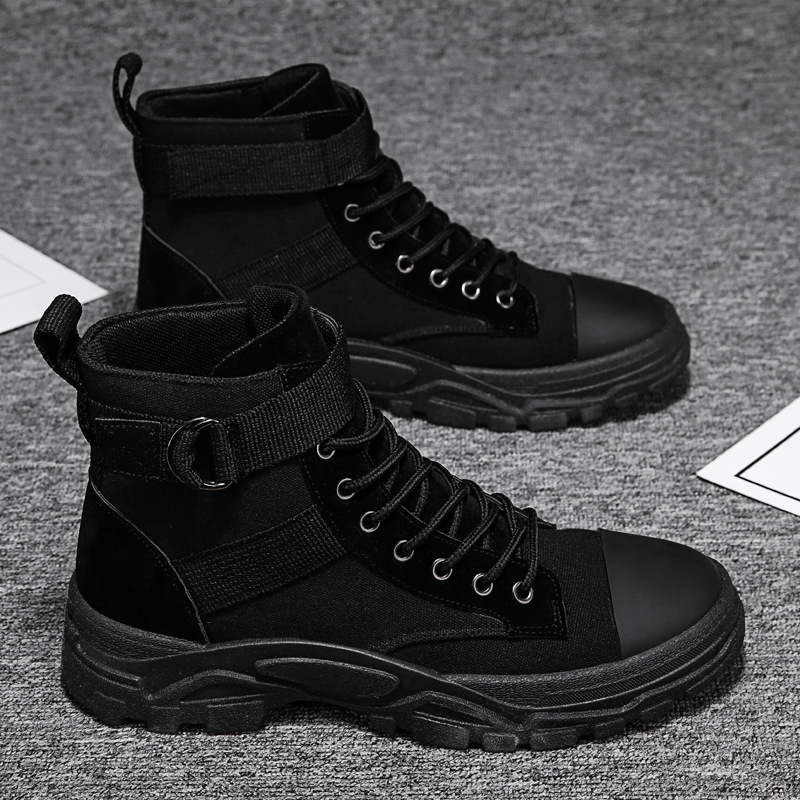 Men's Leather Ankle Boots with Buckle Strap