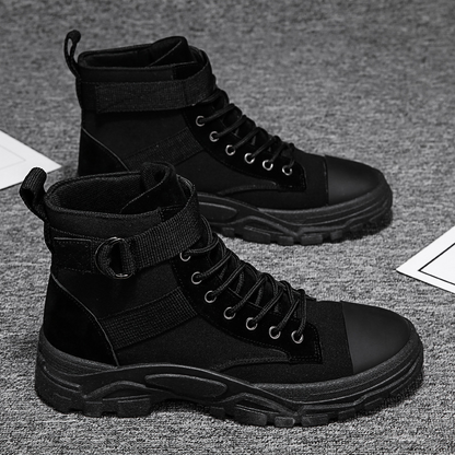 Men's Leather Ankle Boots with Buckle Strap