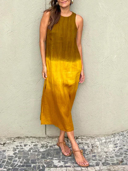 Casual Fit Summer Dress - Sleeveless Ombre Cotton Dress