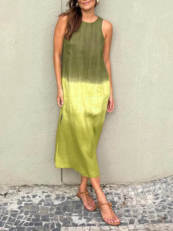 Casual Fit Summer Dress - Sleeveless Ombre Cotton Dress