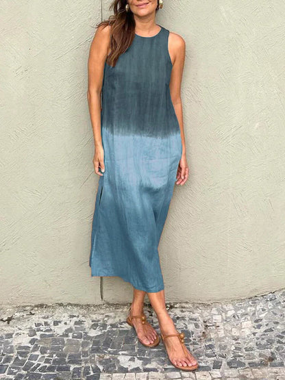 Casual Fit Summer Dress - Sleeveless Ombre Cotton Dress