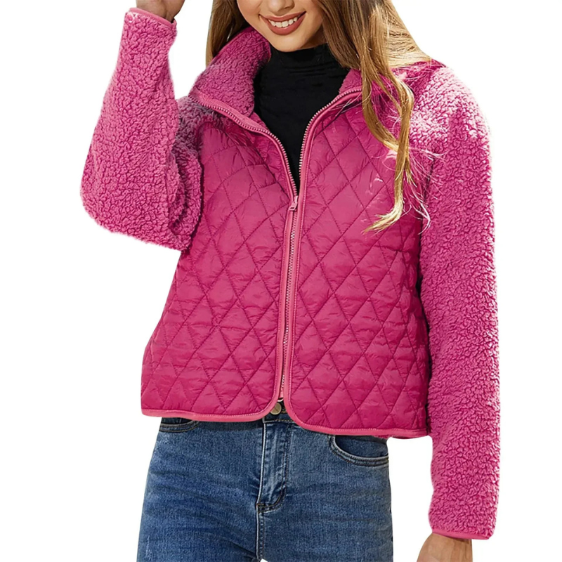 Women's Padded Short Jacket with Faux Fur Collar