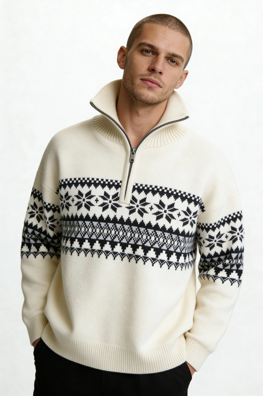 Classic Men's Off-White Quarter Zip Sweater - Modish World