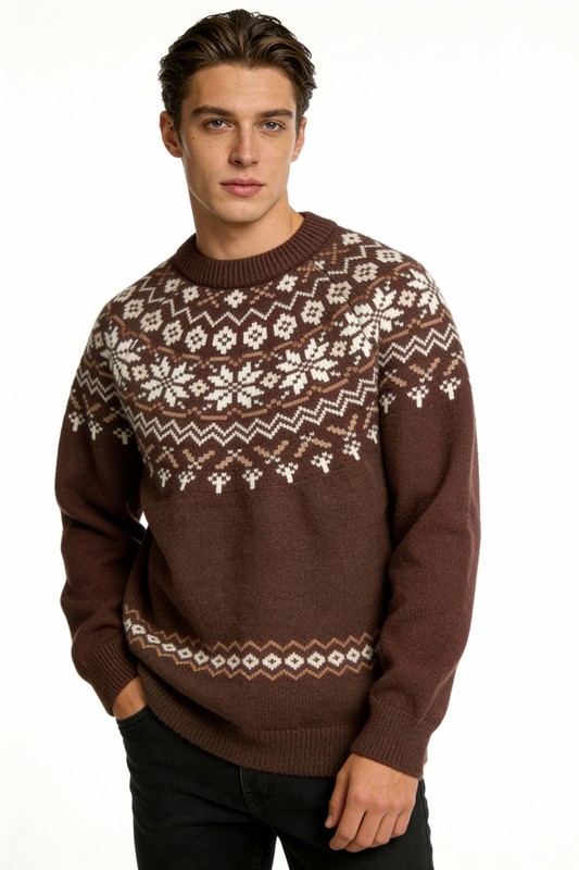 Classic Men's Brown Crew Neck Sweater - Modish World