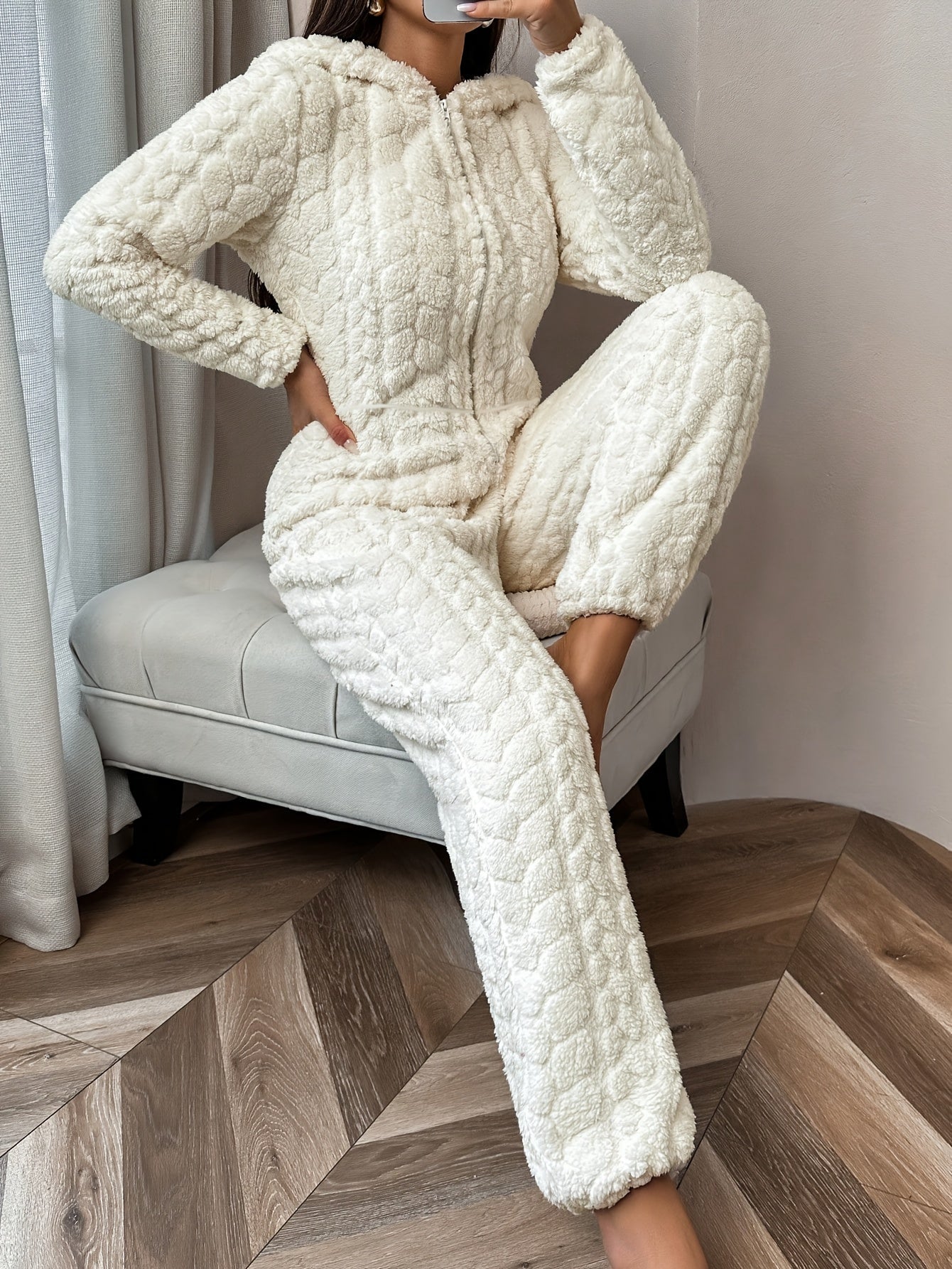 Cozy Women's Quilted Hoodie Jumpsuit with Zip