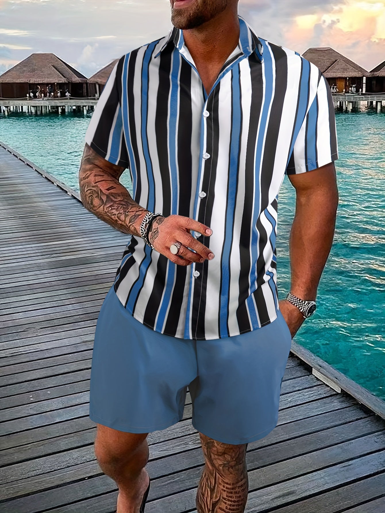 Trendy Mens Summer Shirt Shorts Combo