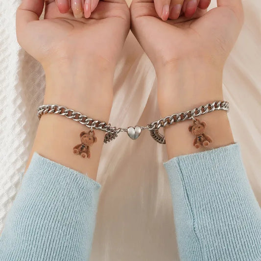 Anklet with Silver Heart Charm and Teddy Bear Friend Bracelet
 - ModishWorld