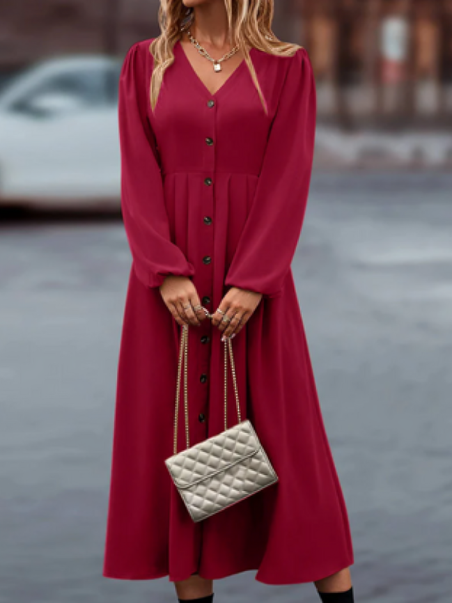 Classic Chic V-Neck Long Sleeve Women's Dress