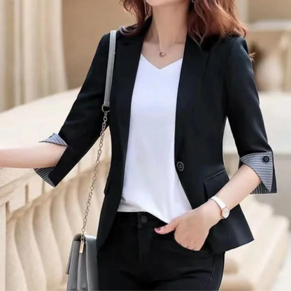 Ladies' Fit Blazer with 3/4 Sleeve and Patterned Lining - ModishWorld