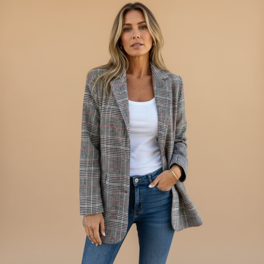 Ladies' Checked Jacket with Classic Lapel
