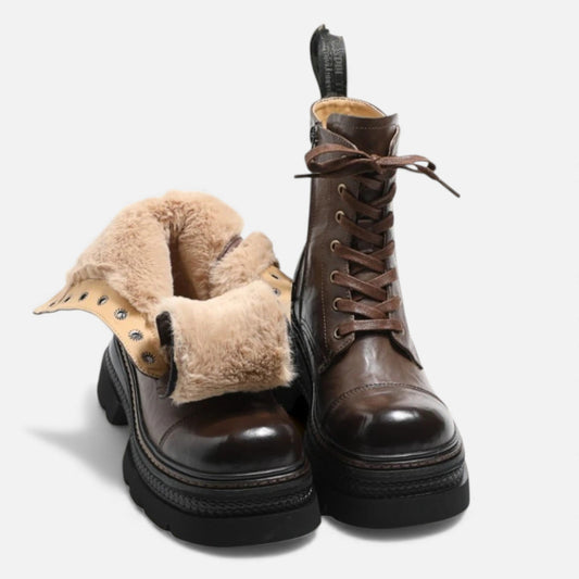Warm Faux Fur Insulated Lace Up Winter Boots - Modish World