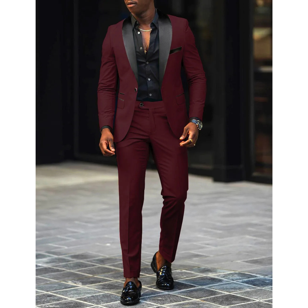 Men's Suit Jacket and Pants Set - Peak Lapel Contrast Trim