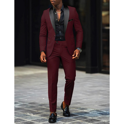 Men's Suit Jacket and Pants Set - Peak Lapel Contrast Trim