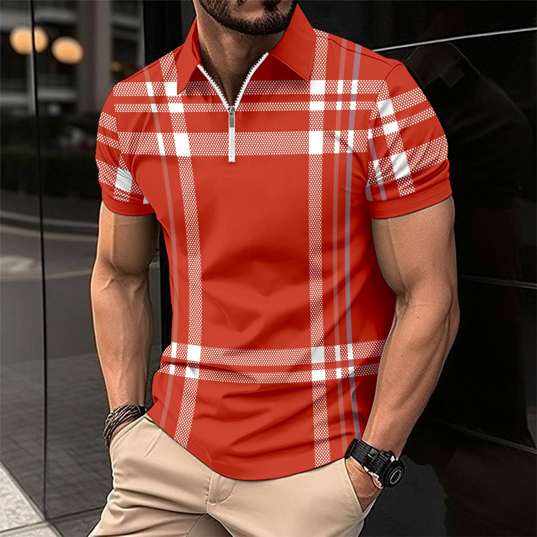 Classic Mens Checked Short Sleeve Polo Shirt - ModishWorld