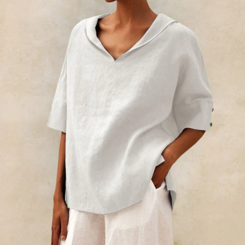 Women's Breathable Summer V-Neck Top - Loose Fit Blouse
