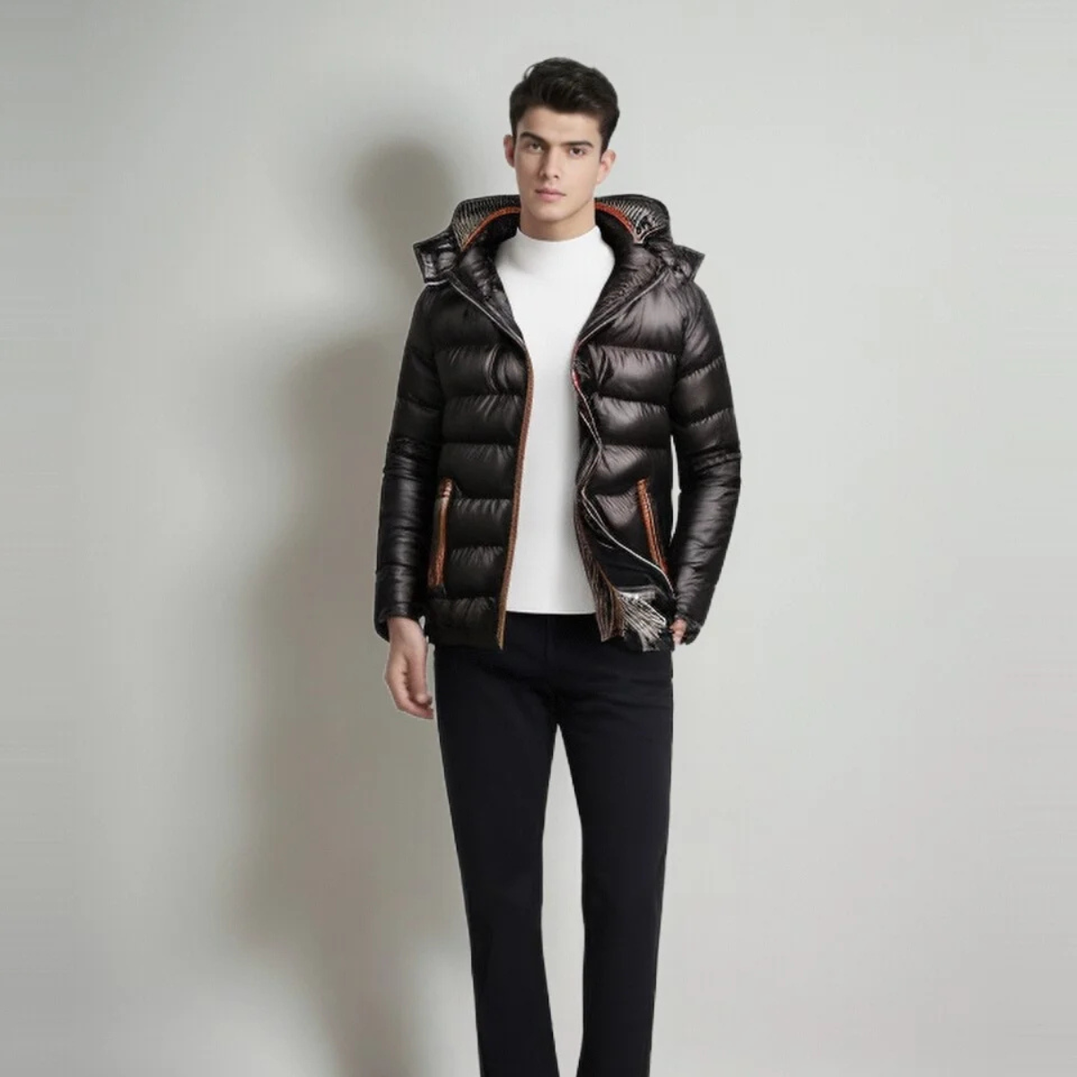 Warm Men's Quilted Puffer Jacket - Black