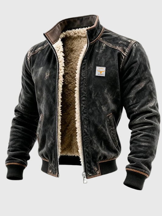 Warm Mens Biker Faux Leather Jacket with Fleece Lining - Modish World