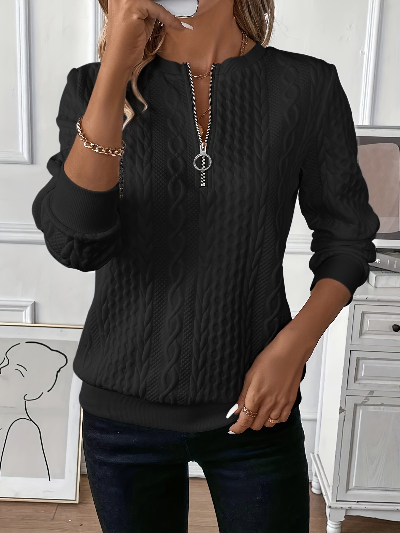 Fashionable Women's Zip Up Sweater