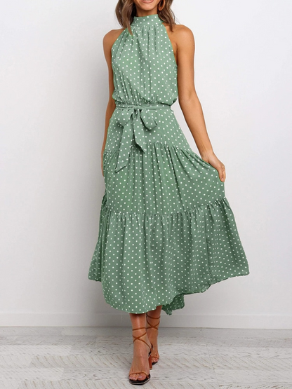 Fashionable Spotted Summer Halter Dress