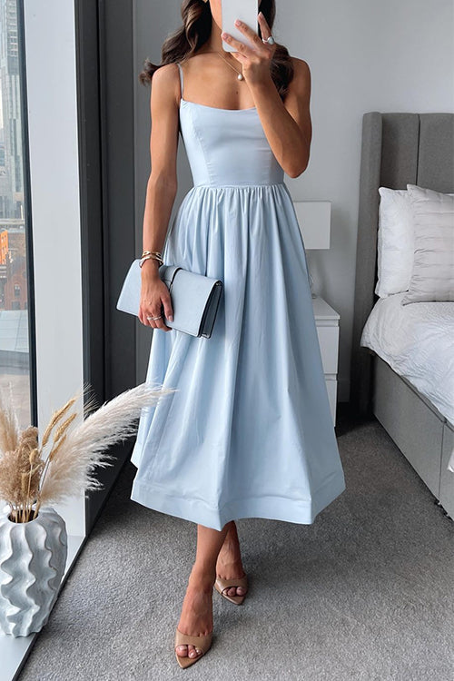 Chic Square Neck Spaghetti Strap Midi Dress - ModishWorld