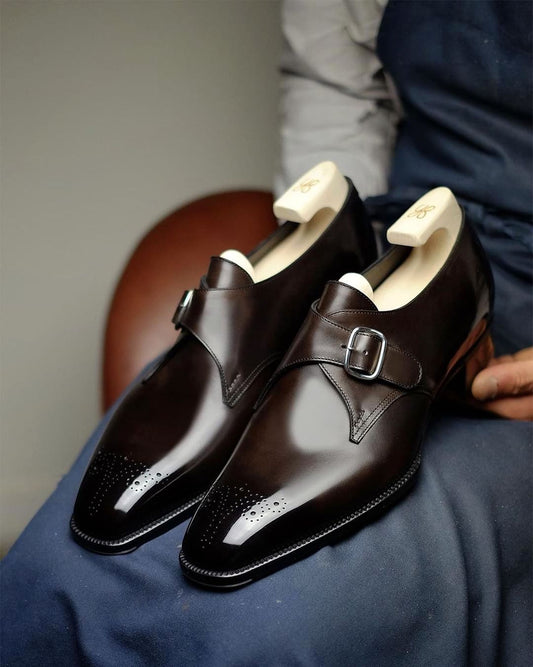 Classic Tan Leather Monk Strap Dress Shoes - Modish World