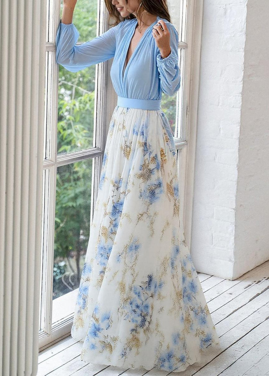 Beautiful Navy Floral Long Dress for Ladies - ModishWorld