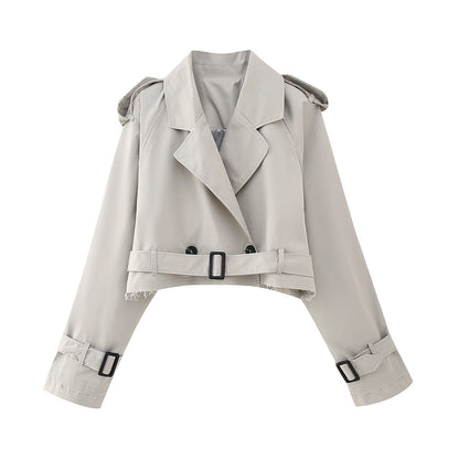 Women's Chic Short Trench Coat - Classic Waist Belt