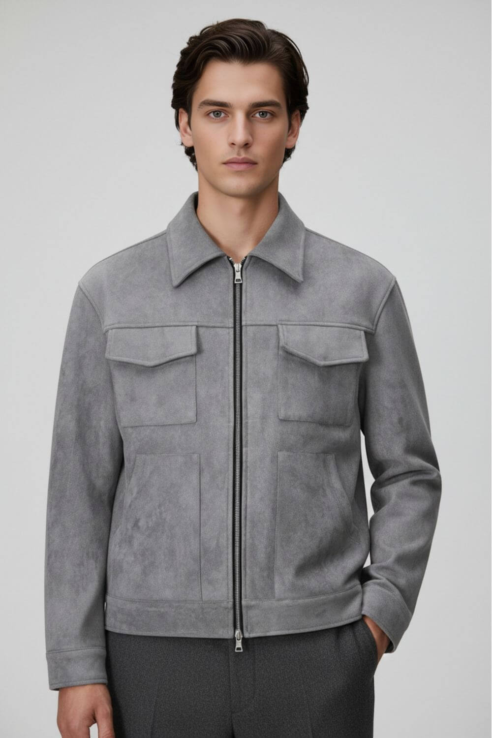 Stylish Suede Men's Jacket with Classic Collar - Modish World