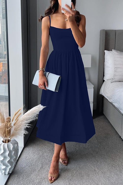 Chic Square Neck Spaghetti Strap Midi Dress