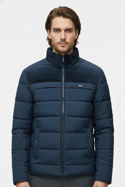 Warm Men's Padded Parka Jacket with Stand Collar