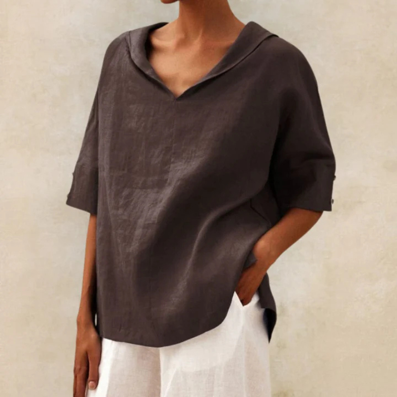 Women's Breathable Summer V-Neck Top - Loose Fit Blouse
