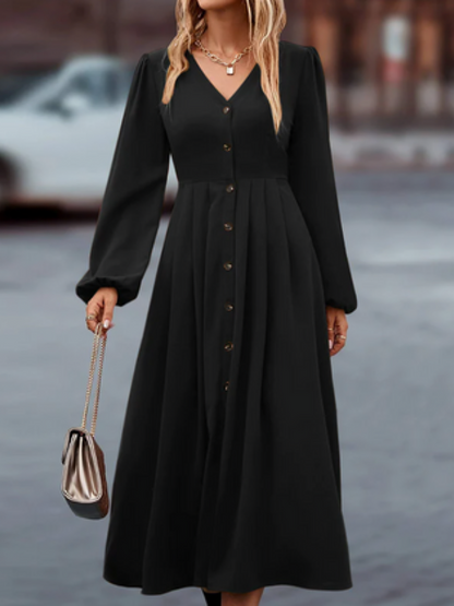 Classic Chic V-Neck Long Sleeve Women's Dress