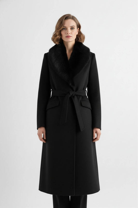 Chic Ladies Long Coat with Faux Fur Trim - Modish World