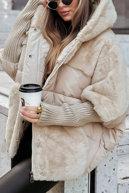 Warm Women's Padded Parka Coat with Faux Fur Hood