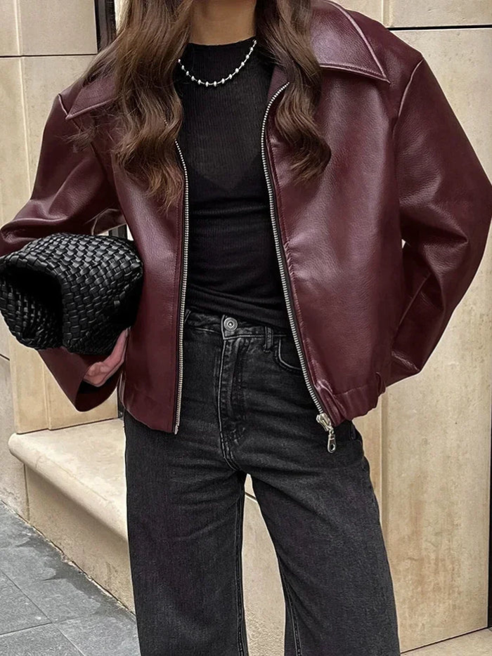Women's Red Fall Bomber Coat - ModishWorld