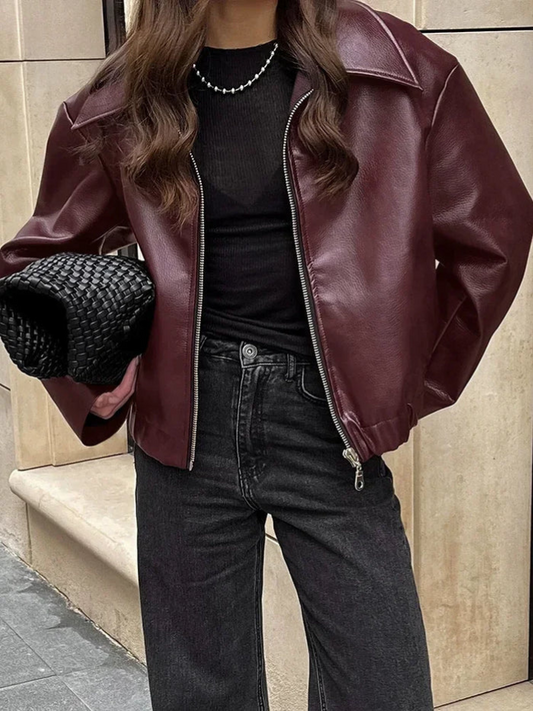Women's Red Fall Bomber Coat - ModishWorld