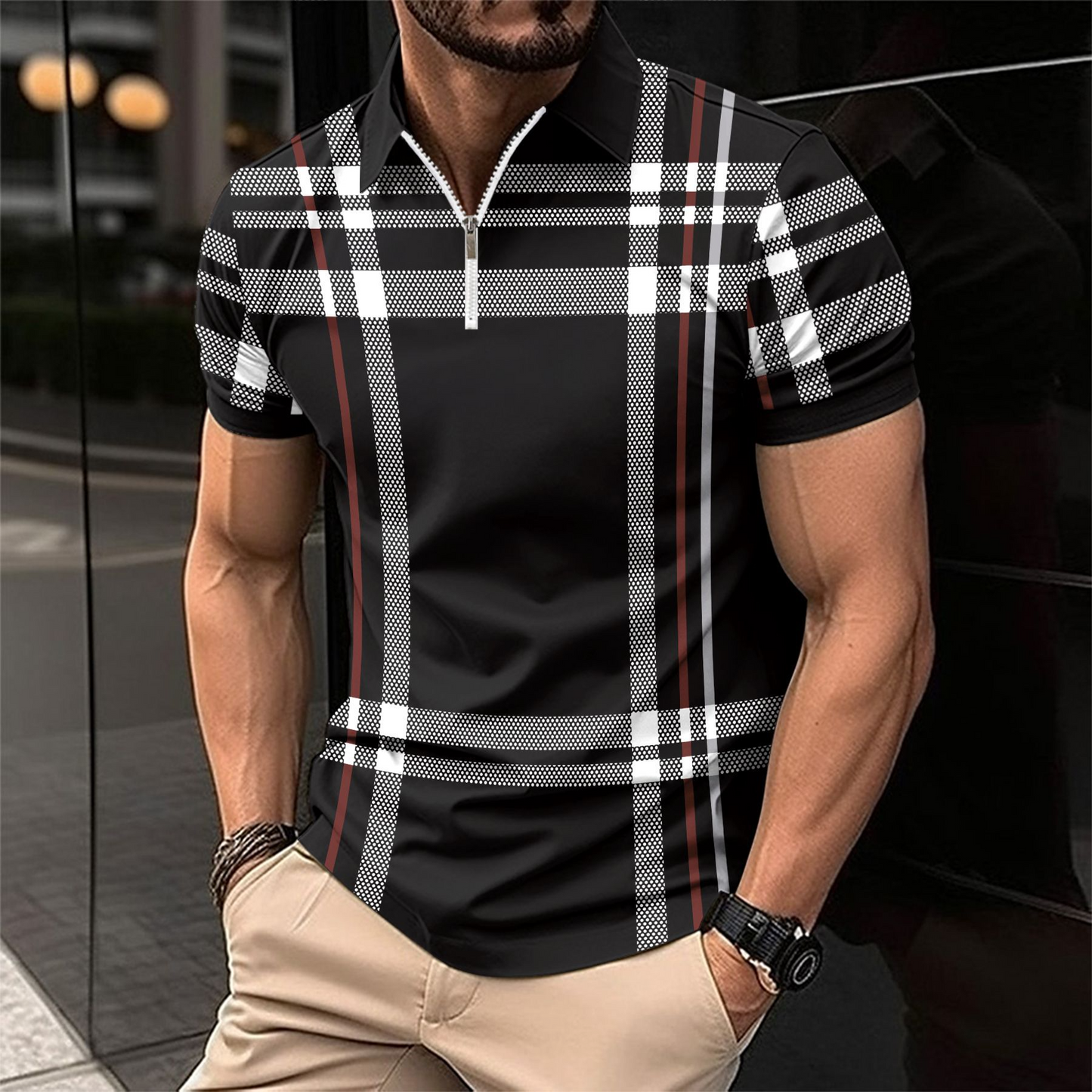 Classic Mens Checked Short Sleeve Polo Shirt