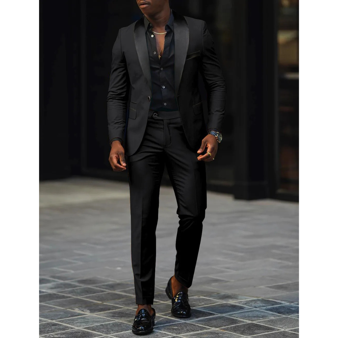 Men's Suit Jacket and Pants Set - Peak Lapel Contrast Trim