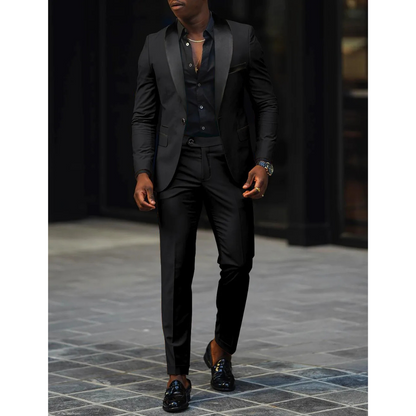 Men's Suit Jacket and Pants Set - Peak Lapel Contrast Trim