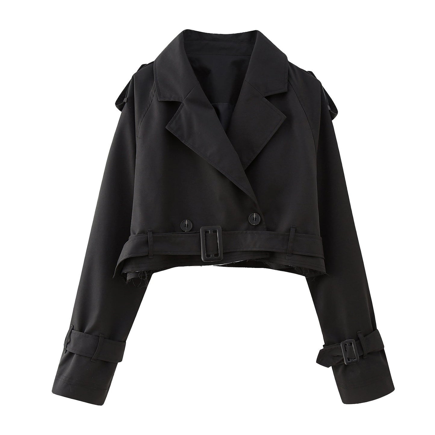 Women's Chic Short Trench Coat - Classic Waist Belt
