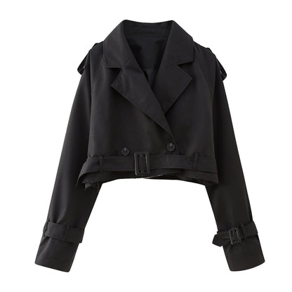 Women's Chic Short Trench Coat - Classic Waist Belt