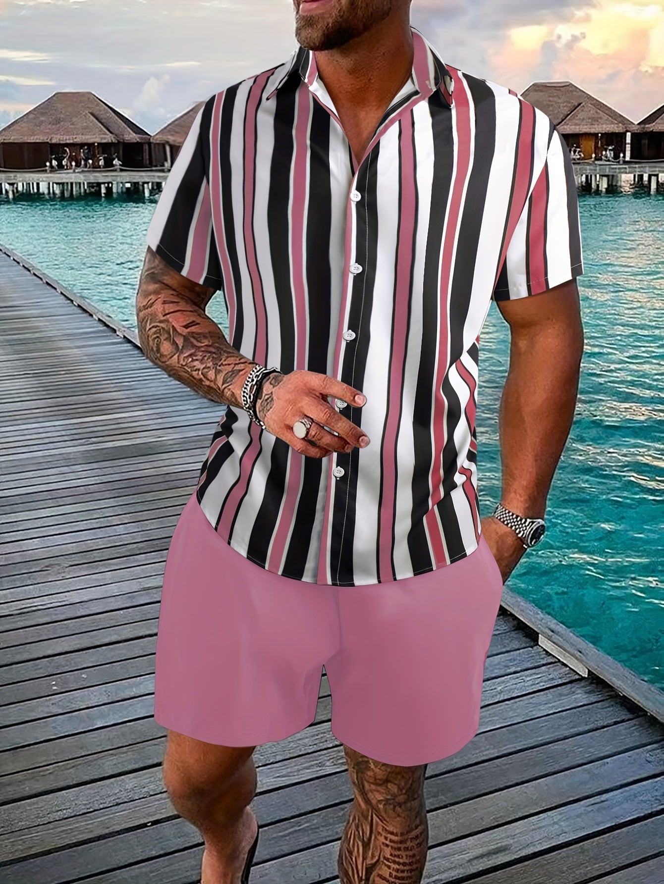 Trendy Mens Summer Shirt Shorts Combo
