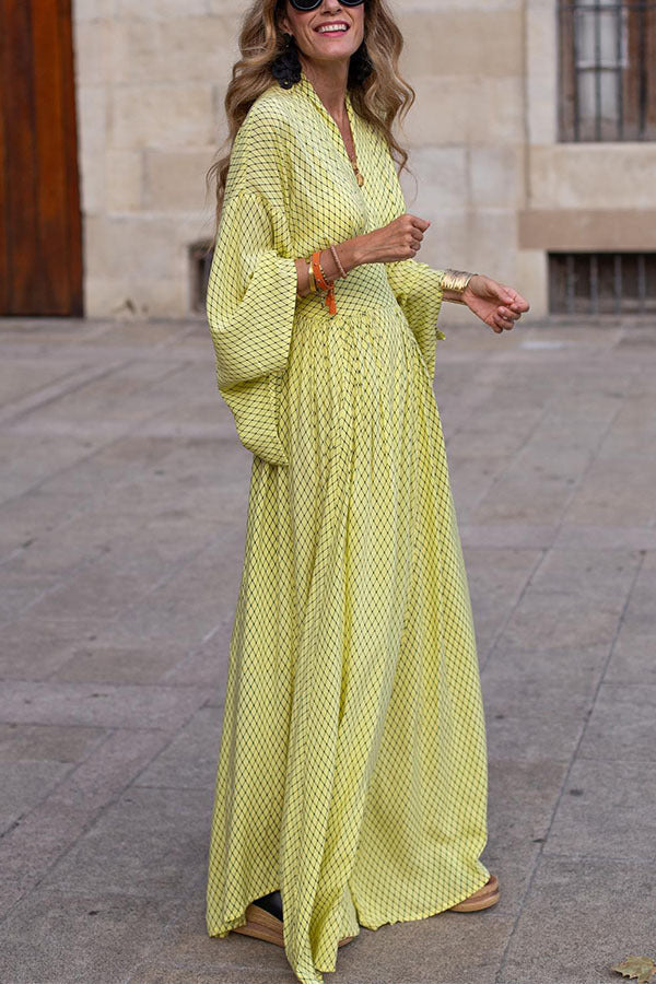 Classic Women's V Neck Long Sleeve Dress